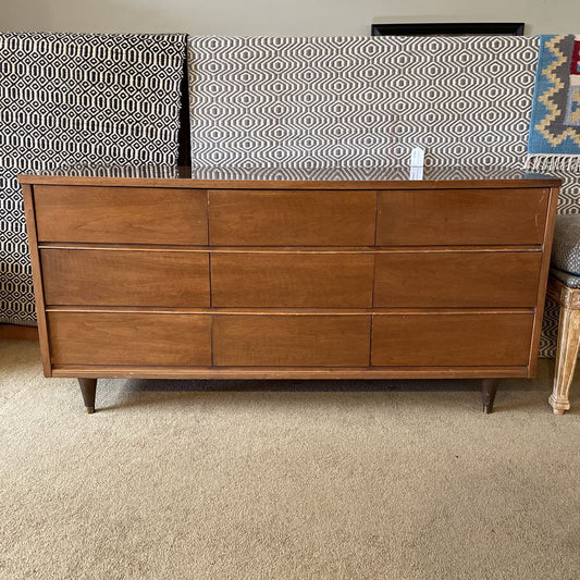 MCM 9 Drawer Walnut Veneer Lowboy Dresser C LOWBOYS