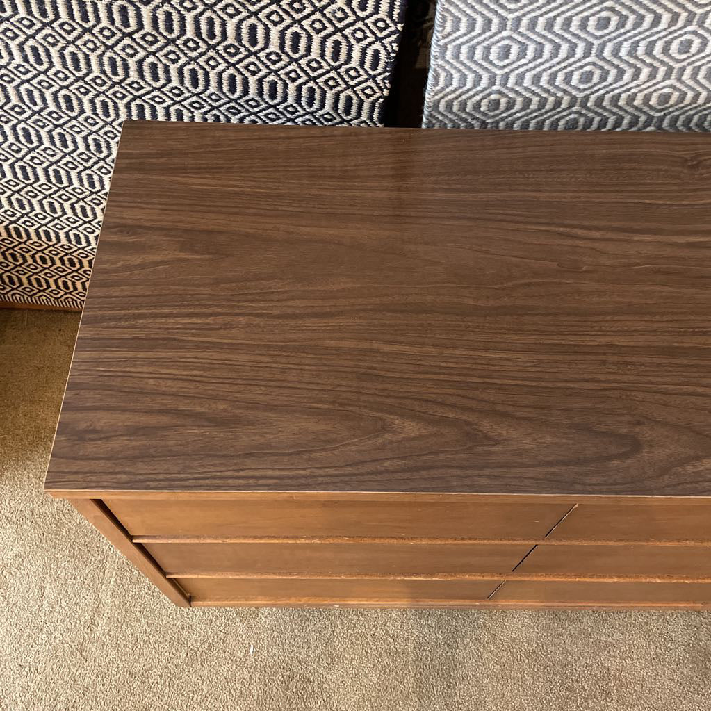 MCM 9 Drawer Walnut Veneer Lowboy Dresser