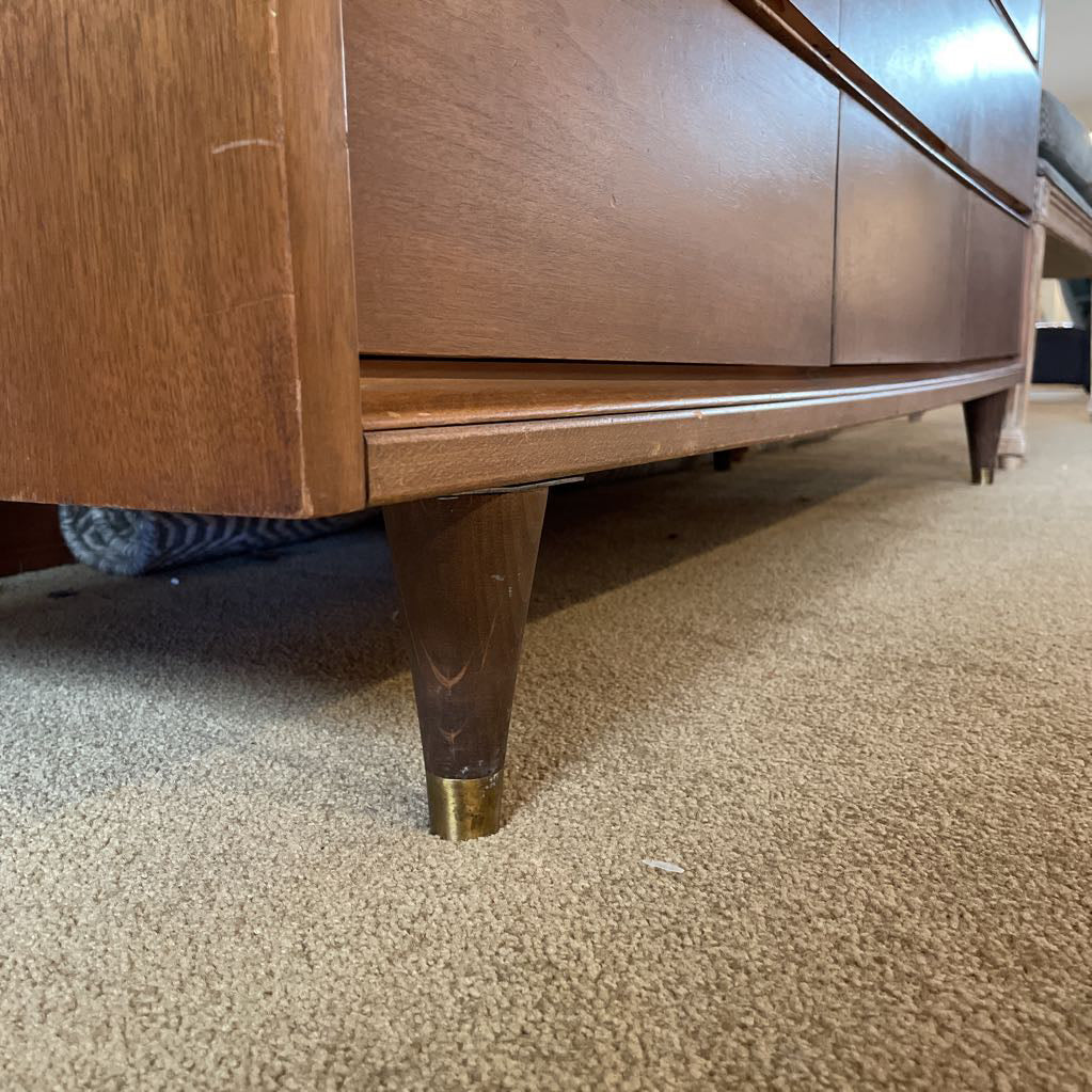 MCM 9 Drawer Walnut Veneer Lowboy Dresser