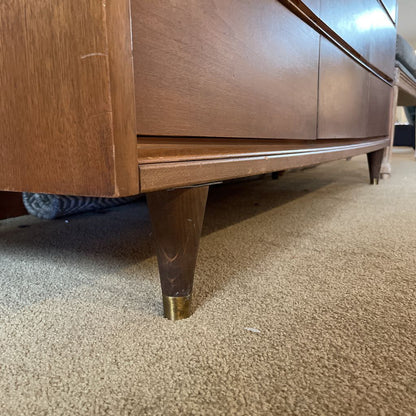 MCM 9 Drawer Walnut Veneer Lowboy Dresser