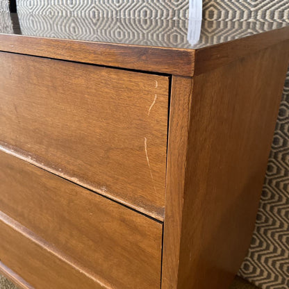 MCM 9 Drawer Walnut Veneer Lowboy Dresser
