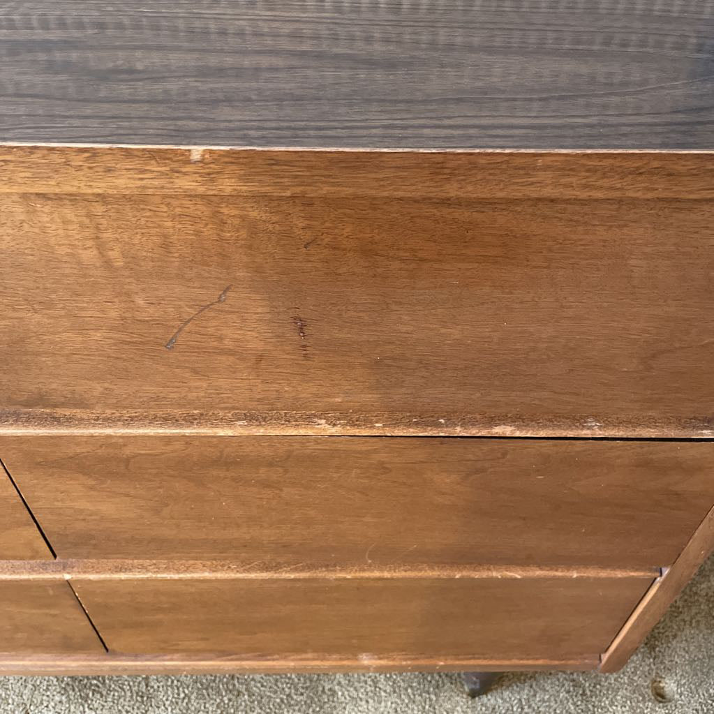MCM 9 Drawer Walnut Veneer Lowboy Dresser