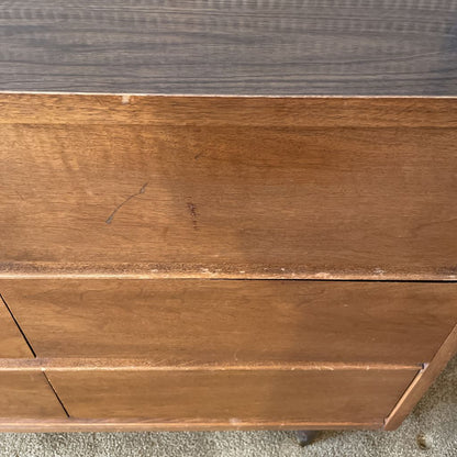 MCM 9 Drawer Walnut Veneer Lowboy Dresser