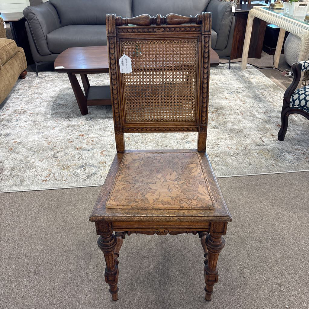 Vintage Oak Rattan Black Chair