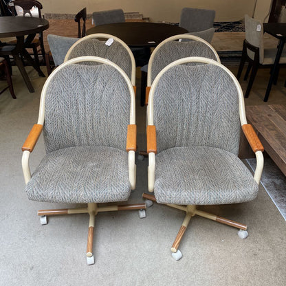 Retro Grey Fabric Rolling Dining Chairs SET of 4
