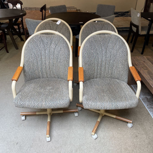 Retro Grey Fabric Rolling Dining Chairs SET of 4 C DINING CHAIRS