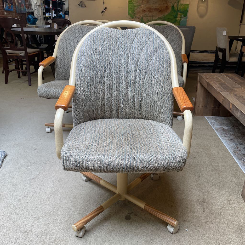 Retro Grey Fabric Rolling Dining Chairs SET of 4
