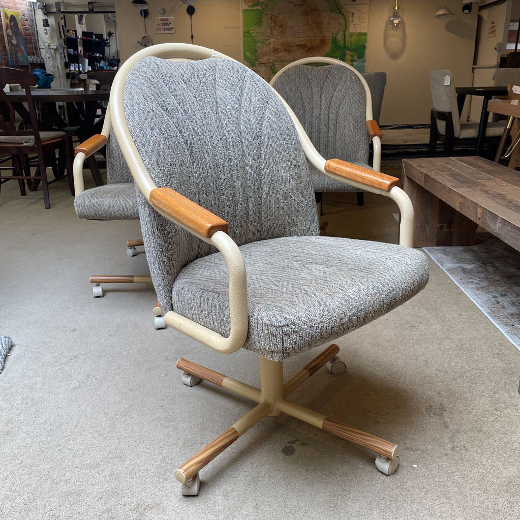 Retro Grey Fabric Rolling Dining Chairs SET of 4