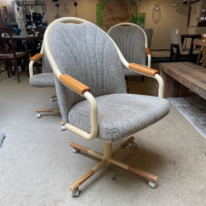 Retro Grey Fabric Rolling Dining Chairs SET of 4