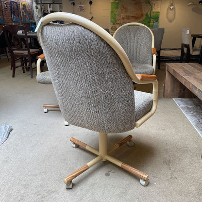 Retro Grey Fabric Rolling Dining Chairs SET of 4