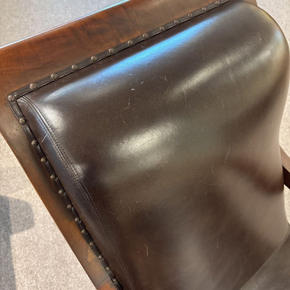 Vintage Solid Wood Brown Leather Accent Chair
