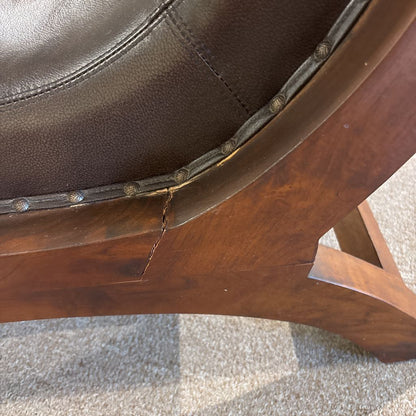 Vintage Solid Wood Brown Leather Accent Chair