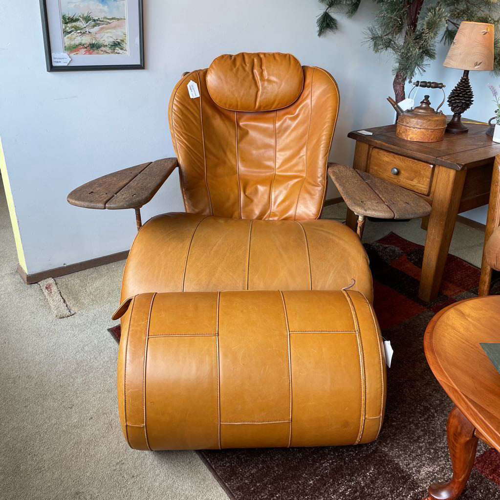 Pacific Green Havana Palmwood + Leather Lounge Chair w/ Rolling Ottoman