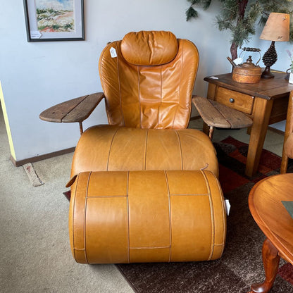 Pacific Green Havana Palmwood + Leather Lounge Chair w/ Rolling Ottoman