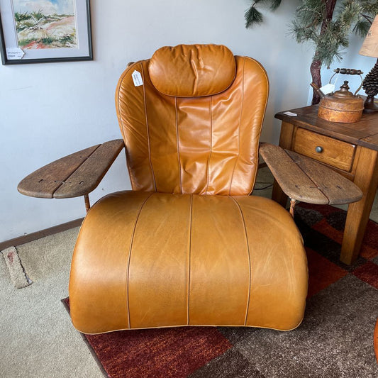 Pacific Green Havana Palmwood + Leather Lounge Chair w/ Rolling Ottoman