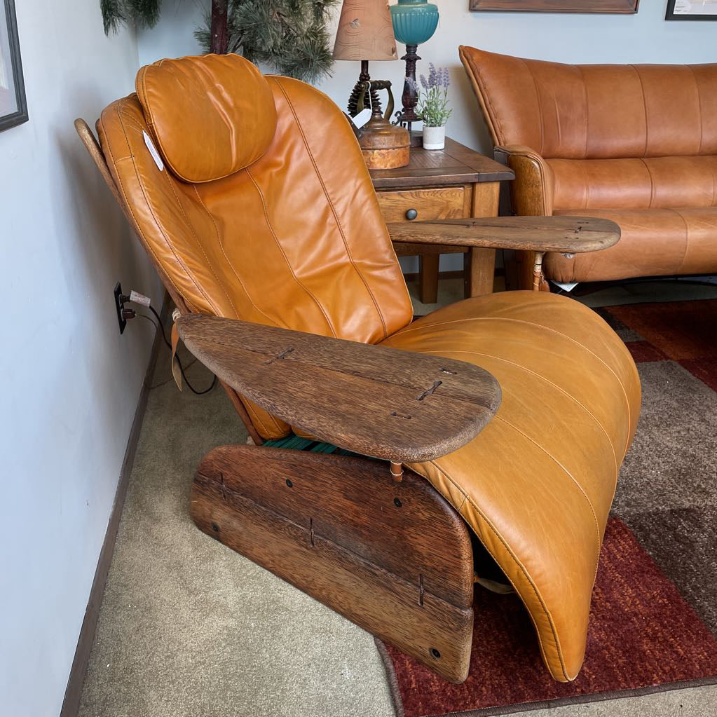 Pacific Green Havana Palmwood + Leather Lounge Chair w/ Rolling Ottoman