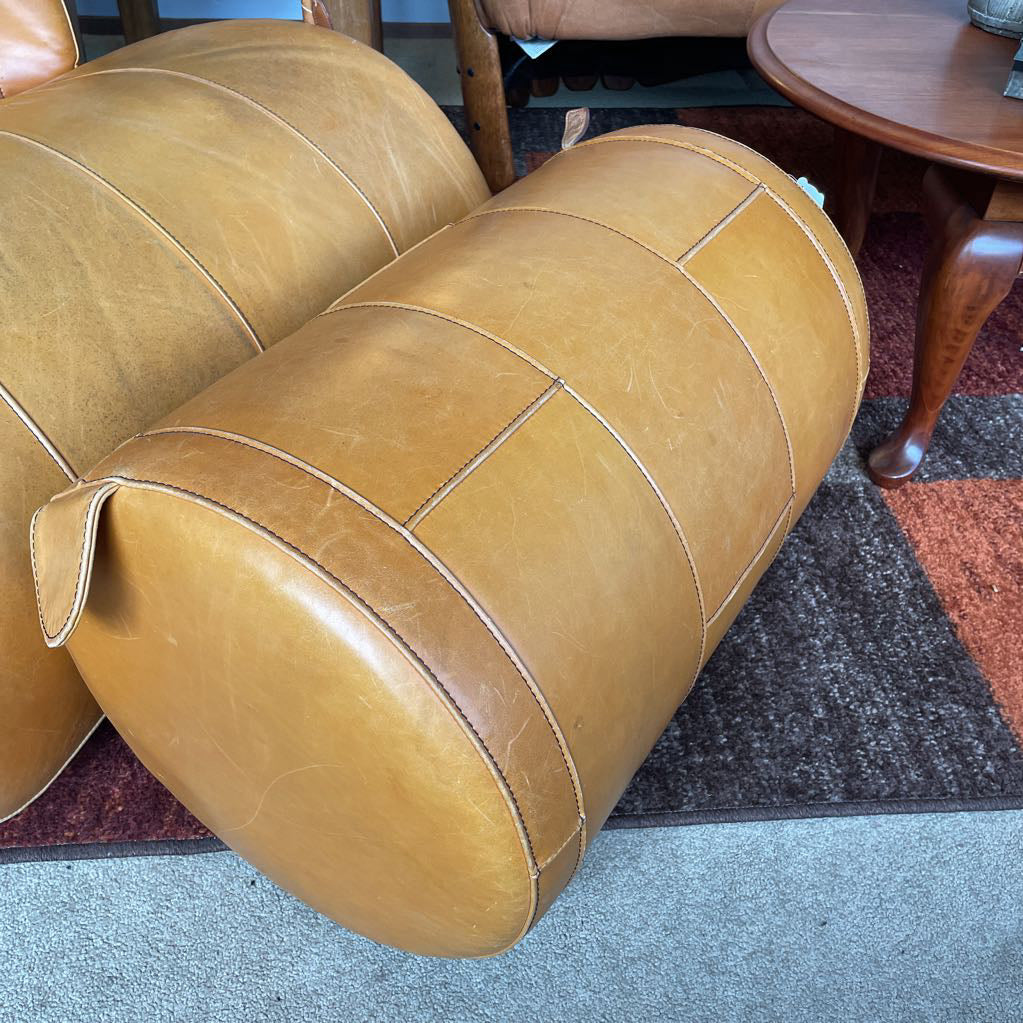 Pacific Green Havana Palmwood + Leather Lounge Chair w/ Rolling Ottoman
