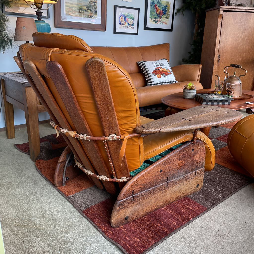Pacific Green Havana Palmwood + Leather Lounge Chair w/ Rolling Ottoman