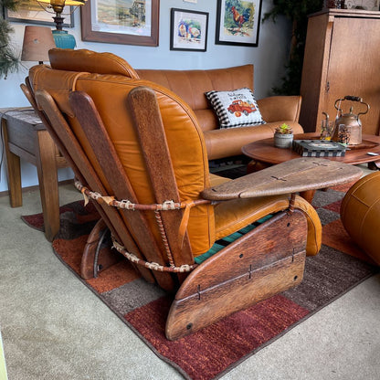 Pacific Green Havana Palmwood + Leather Lounge Chair w/ Rolling Ottoman