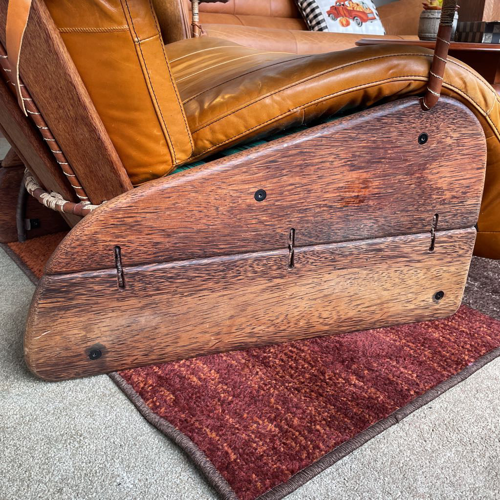 Pacific Green Havana Palmwood + Leather Lounge Chair w/ Rolling Ottoman