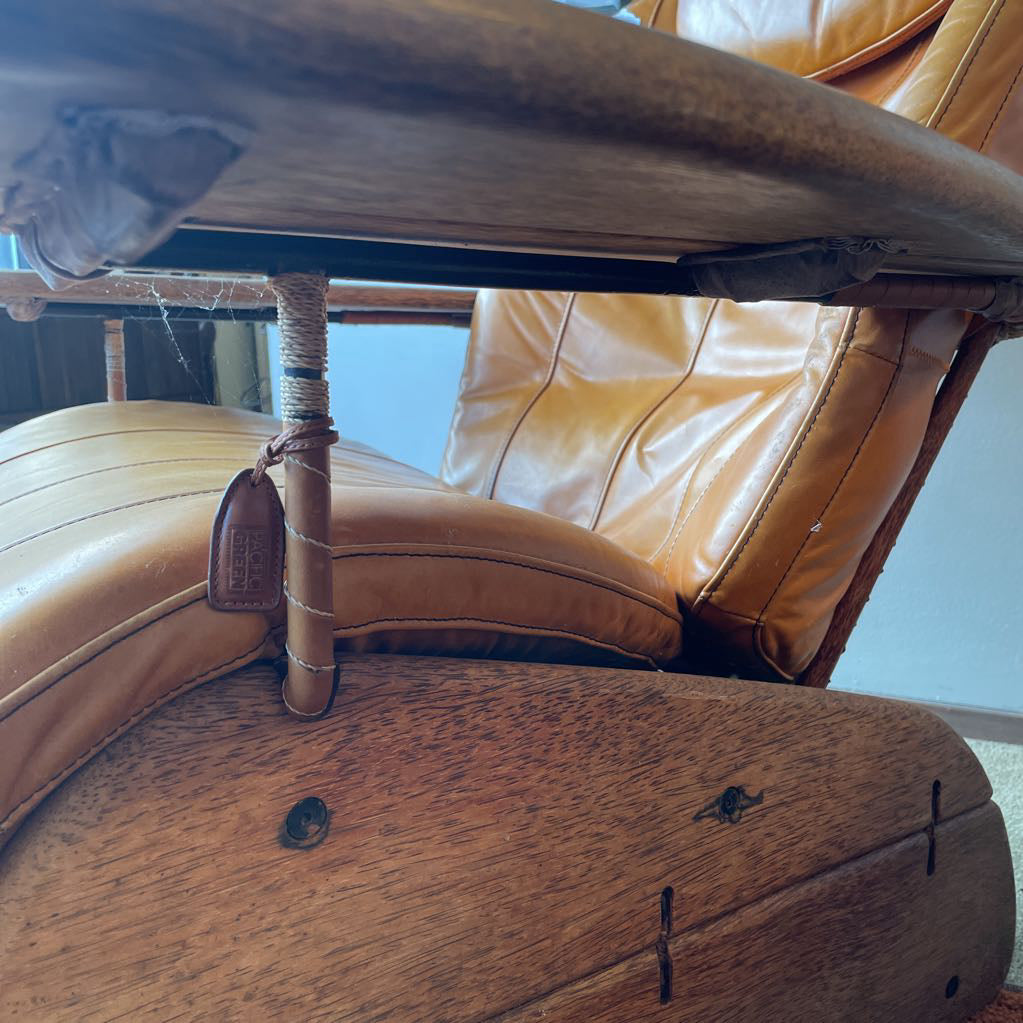 Pacific Green Havana Palmwood + Leather Lounge Chair w/ Rolling Ottoman