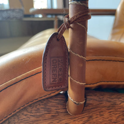 Pacific Green Havana Palmwood + Leather Lounge Chair w/ Rolling Ottoman