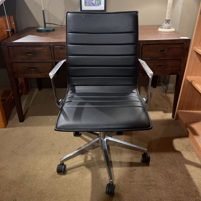 Black Leather and Metal Frame Contemporary Desk Chair