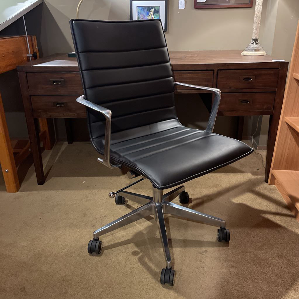 Black Leather and Metal Frame Contemporary Desk Chair