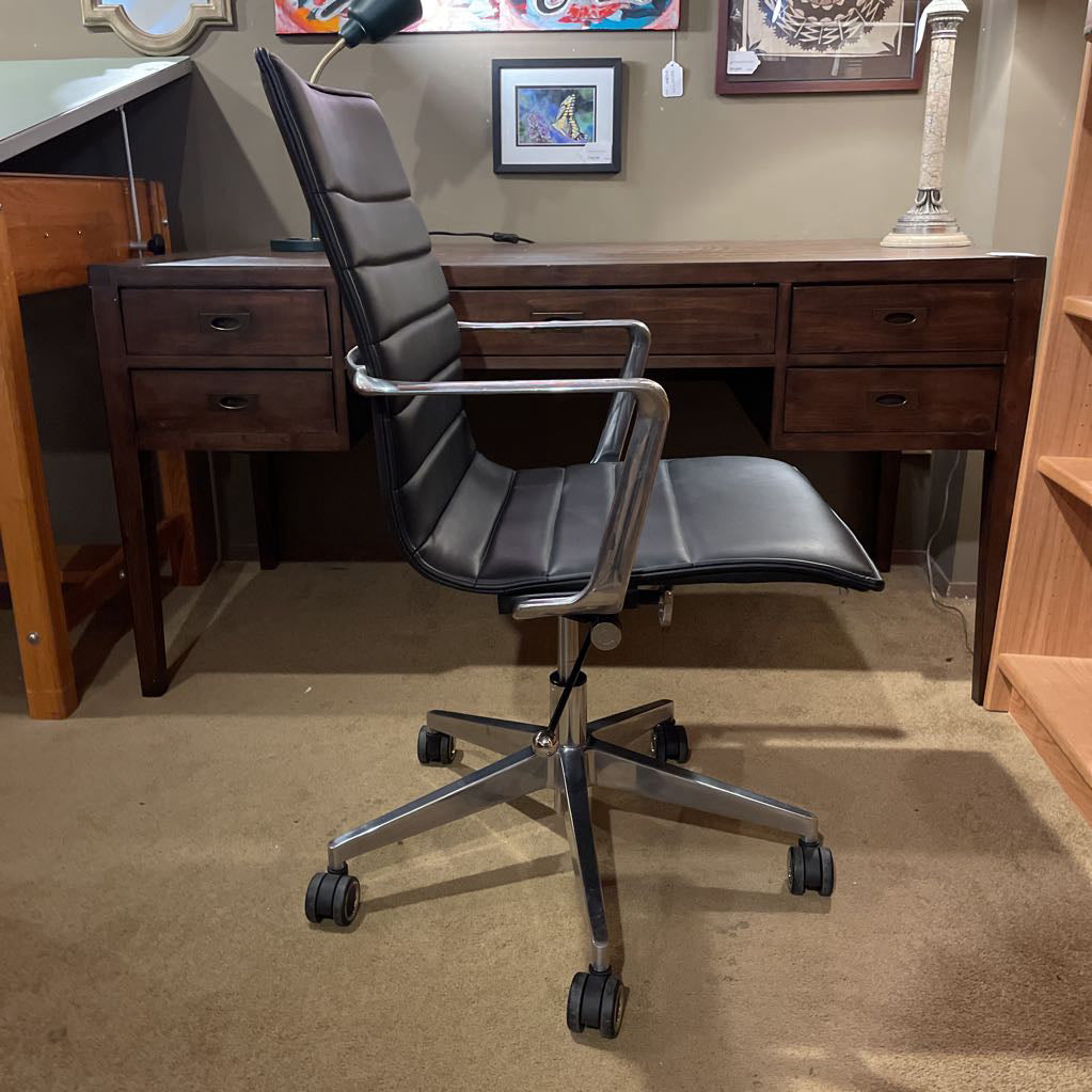 Black Leather and Metal Frame Contemporary Desk Chair