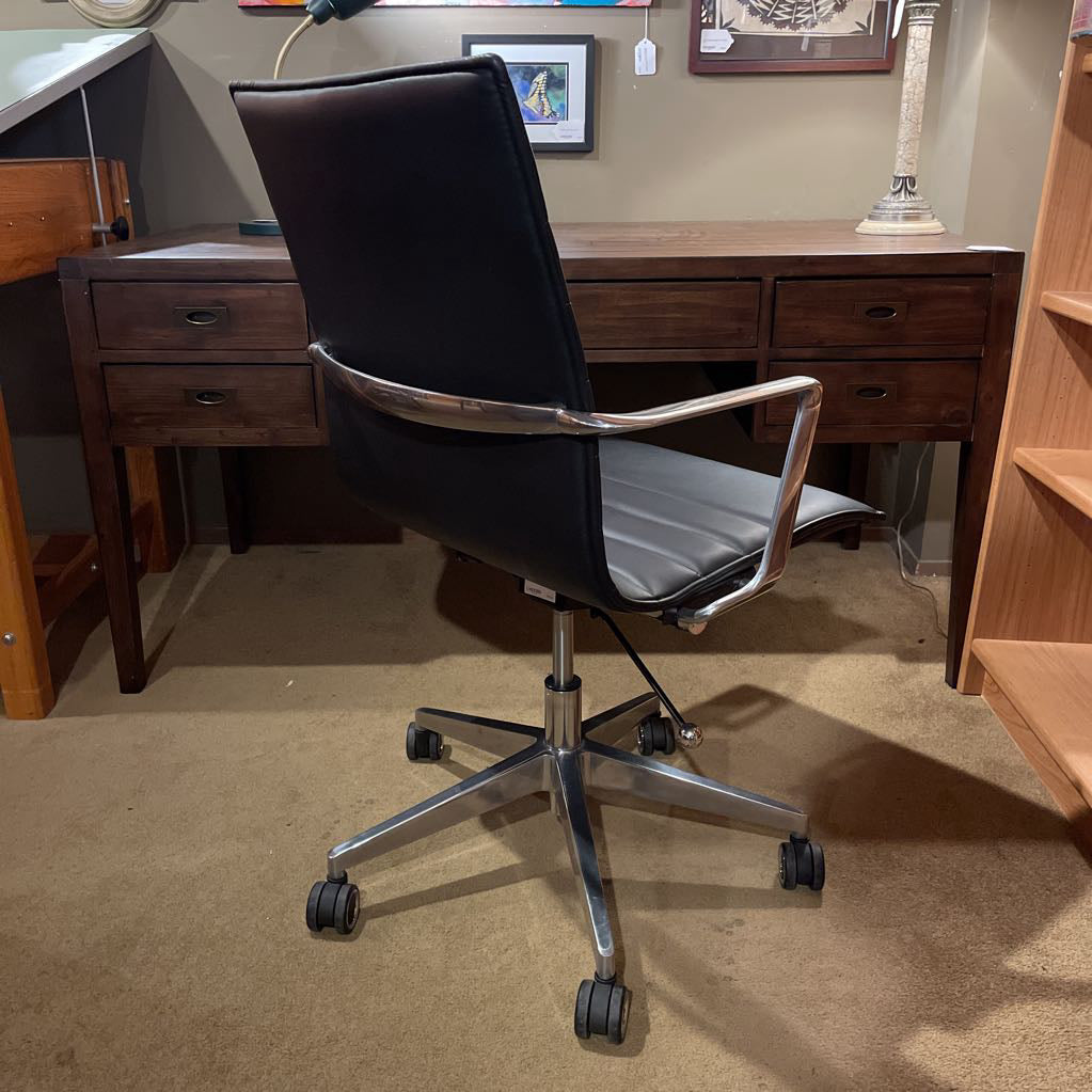 Black Leather and Metal Frame Contemporary Desk Chair