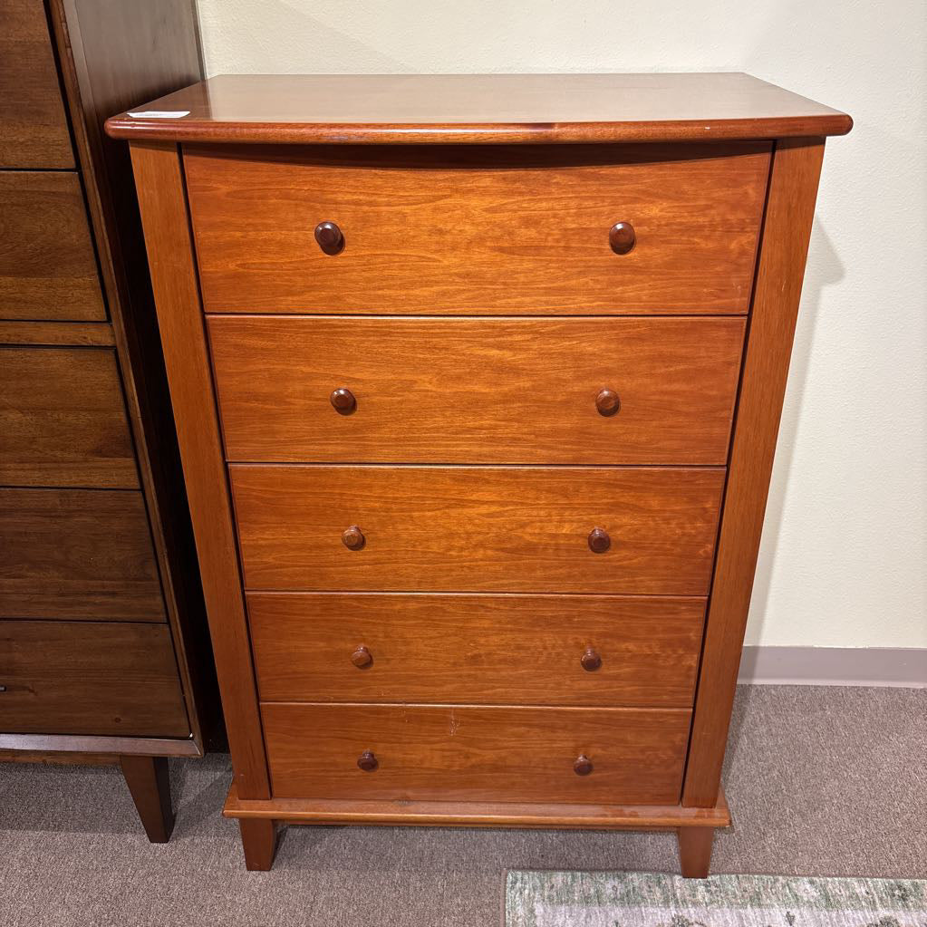 Contemporary 5 Drawer Cherry Wood Highboy