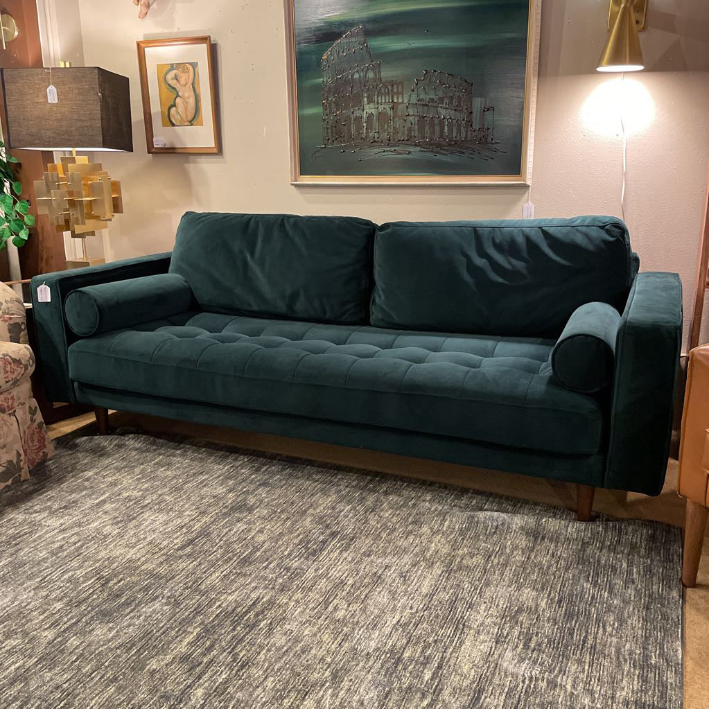 Forest Green Sofa w/Bolster Pillows