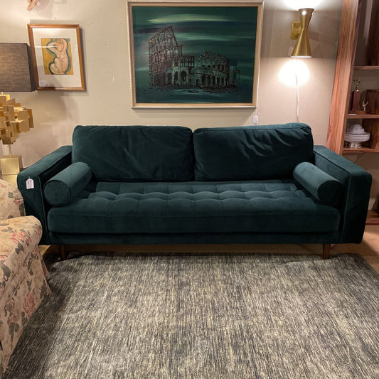 Forest Green Sofa w/Bolster Pillows