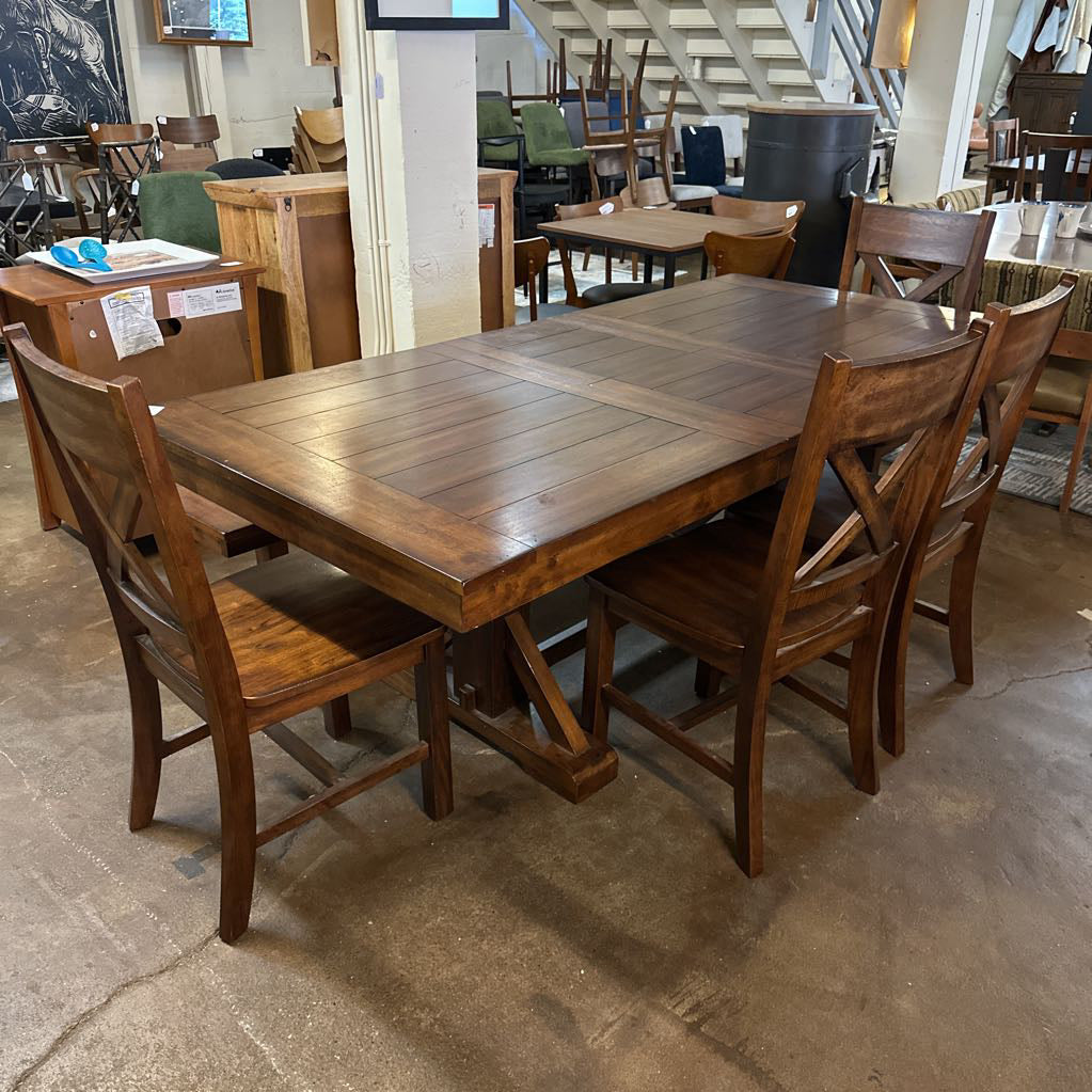Cost Plus Trestle Dining Table W/4 Chairs And Dining Bench