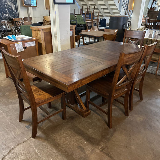 Cost Plus Trestle Dining Table W/4 Chairs And Dining Bench