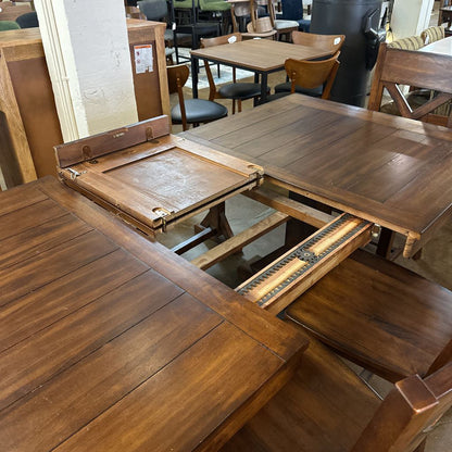 Cost Plus Trestle Dining Table W/4 Chairs And Dining Bench