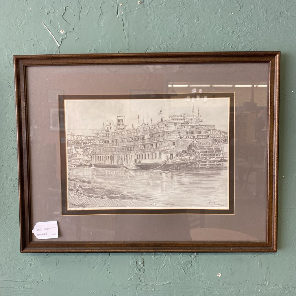Signed St. Louis Delta Queen River Boat Sketch Print ART