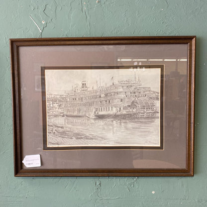 Signed St. Louis Delta Queen River Boat Sketch Print ART
