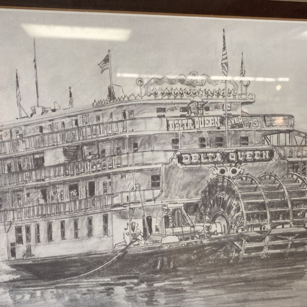Signed St. Louis Delta Queen River Boat Sketch Print ART
