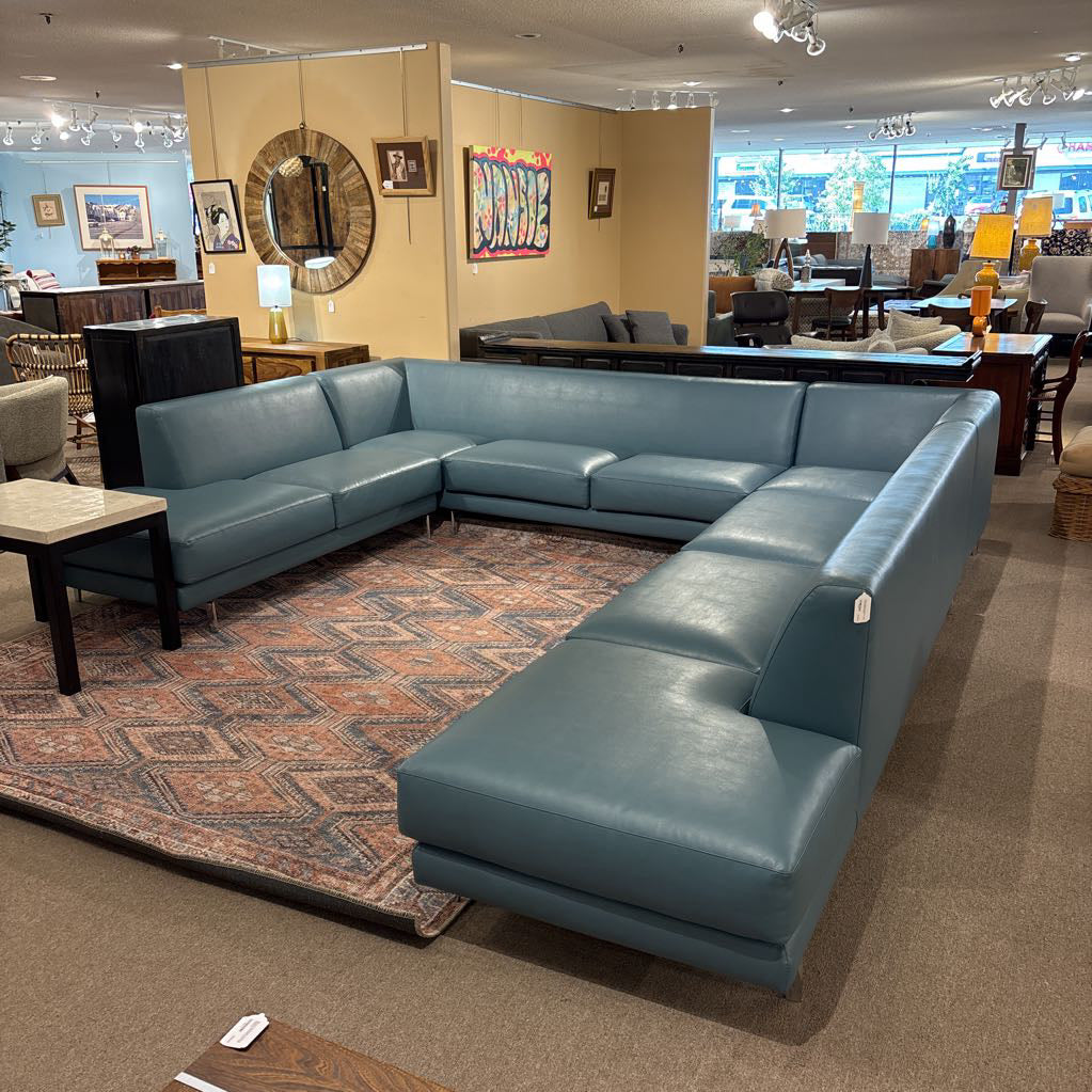 Custom Made Teal Marine Grade Vinyl U-Sectional U SECTIONALS CORNER