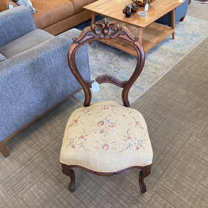 Victorian Balloon Back Accent Chair w/Floral Tapestry Seat