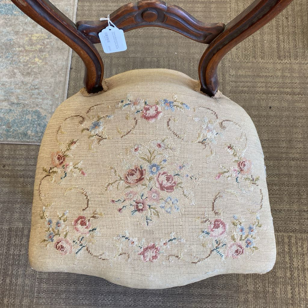 Victorian Balloon Back Accent Chair w/Floral Tapestry Seat
