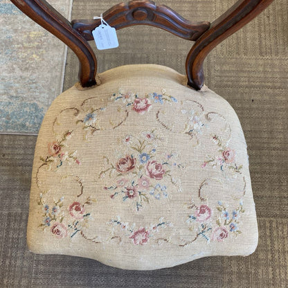 Victorian Balloon Back Accent Chair w/Floral Tapestry Seat