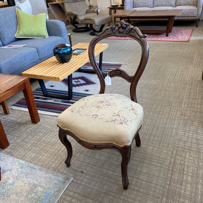 Victorian Balloon Back Accent Chair w/Floral Tapestry Seat