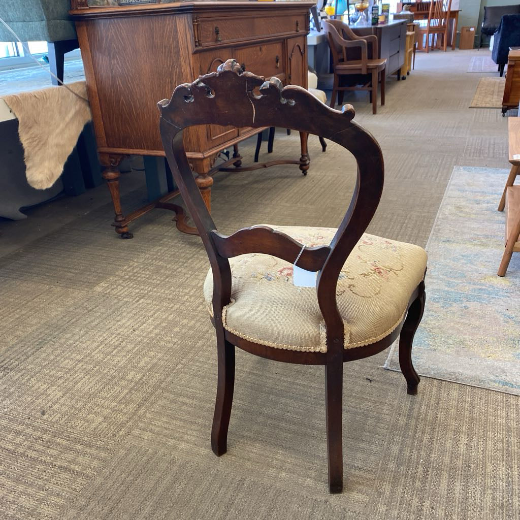 Victorian Balloon Back Accent Chair w/Floral Tapestry Seat