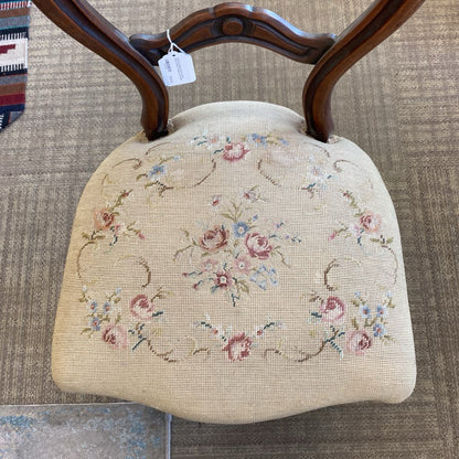 Victorian Balloon Back Accent Chair w/Floral Tapestry Seat