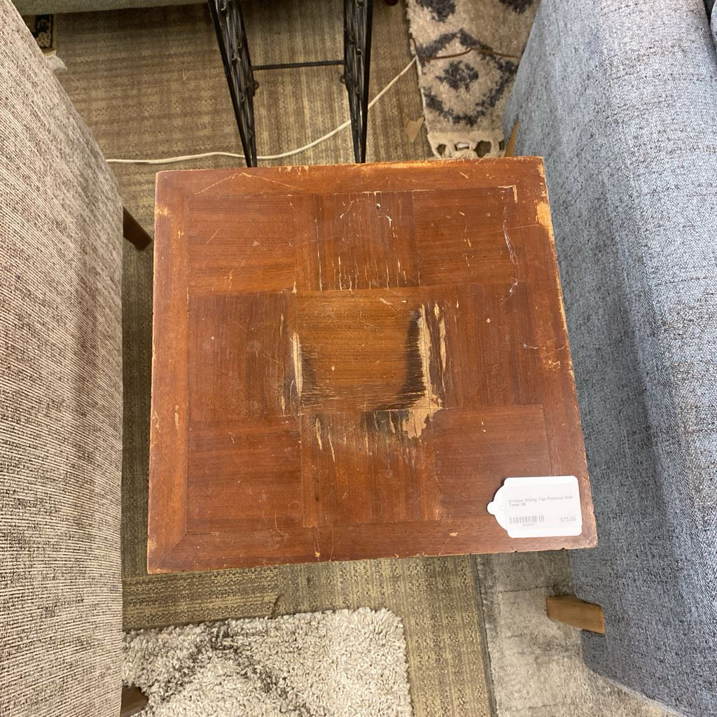 Antique Sliding Top Pedestal Side Table