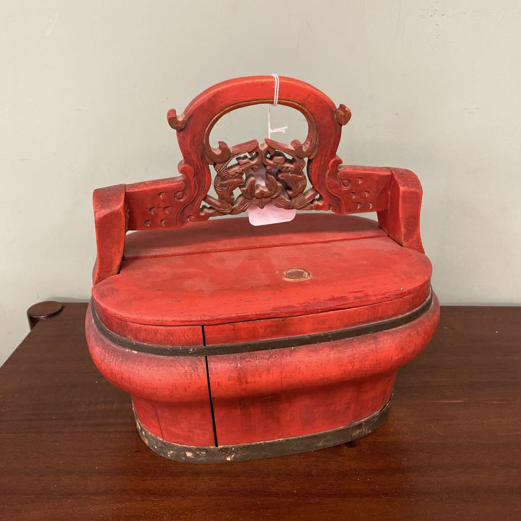 Antique Red Lacquer Wooden Wedding Basket