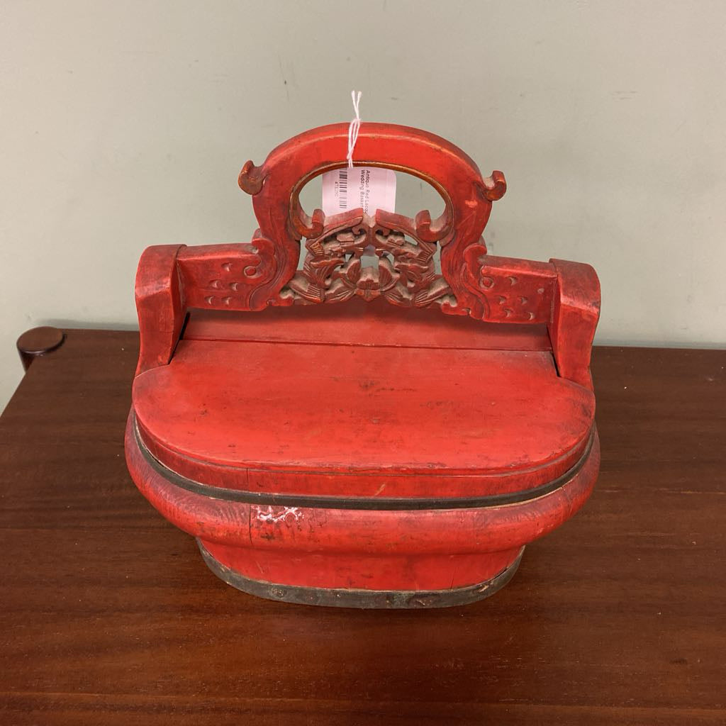 Antique Red Lacquer Wooden Wedding Basket