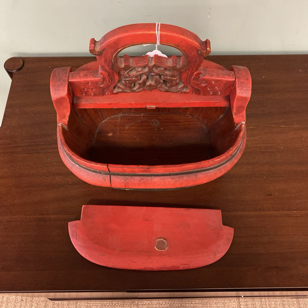 Antique Red Lacquer Wooden Wedding Basket